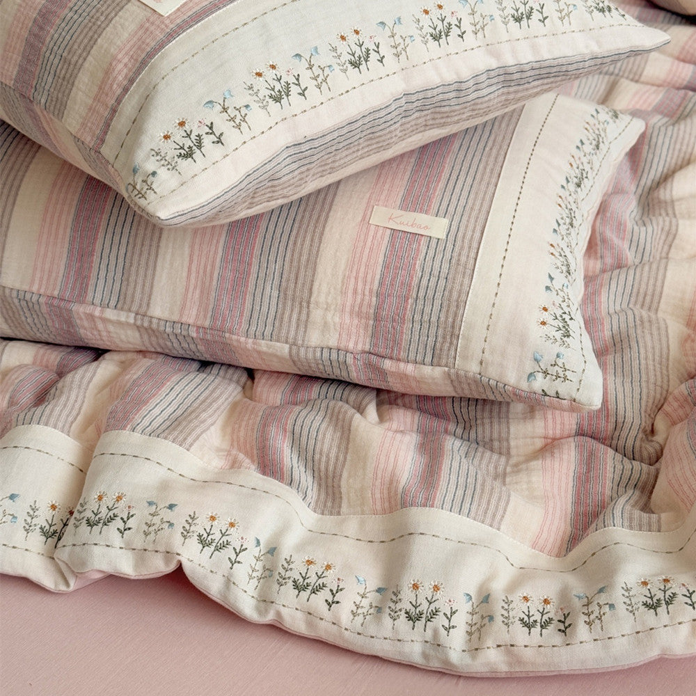 Striped Cotton Gauze Duvet Cover Set – Soft Pink