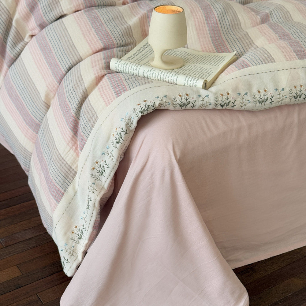 Striped Cotton Gauze Duvet Cover Set – Soft Pink