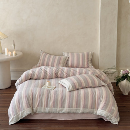 Striped Cotton Gauze Duvet Cover Set – Soft Pink
