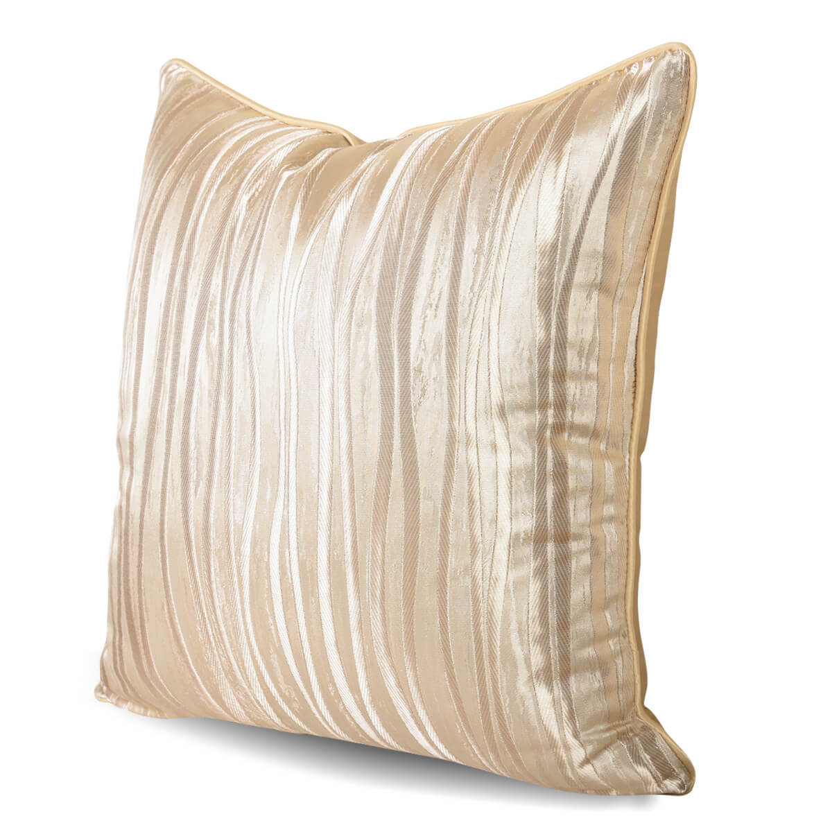 Beige striped decorative pillow cover with a shiny, textured finish from StuffedHome