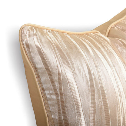 Beige striped decorative pillow cover with satin texture, luxury bedding by StuffedHome