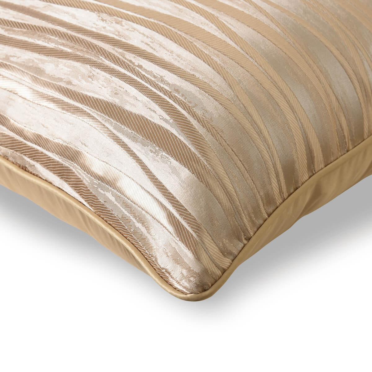 Striped decorative pillow cover in gold and cream satin, luxury home decor by StuffedHome