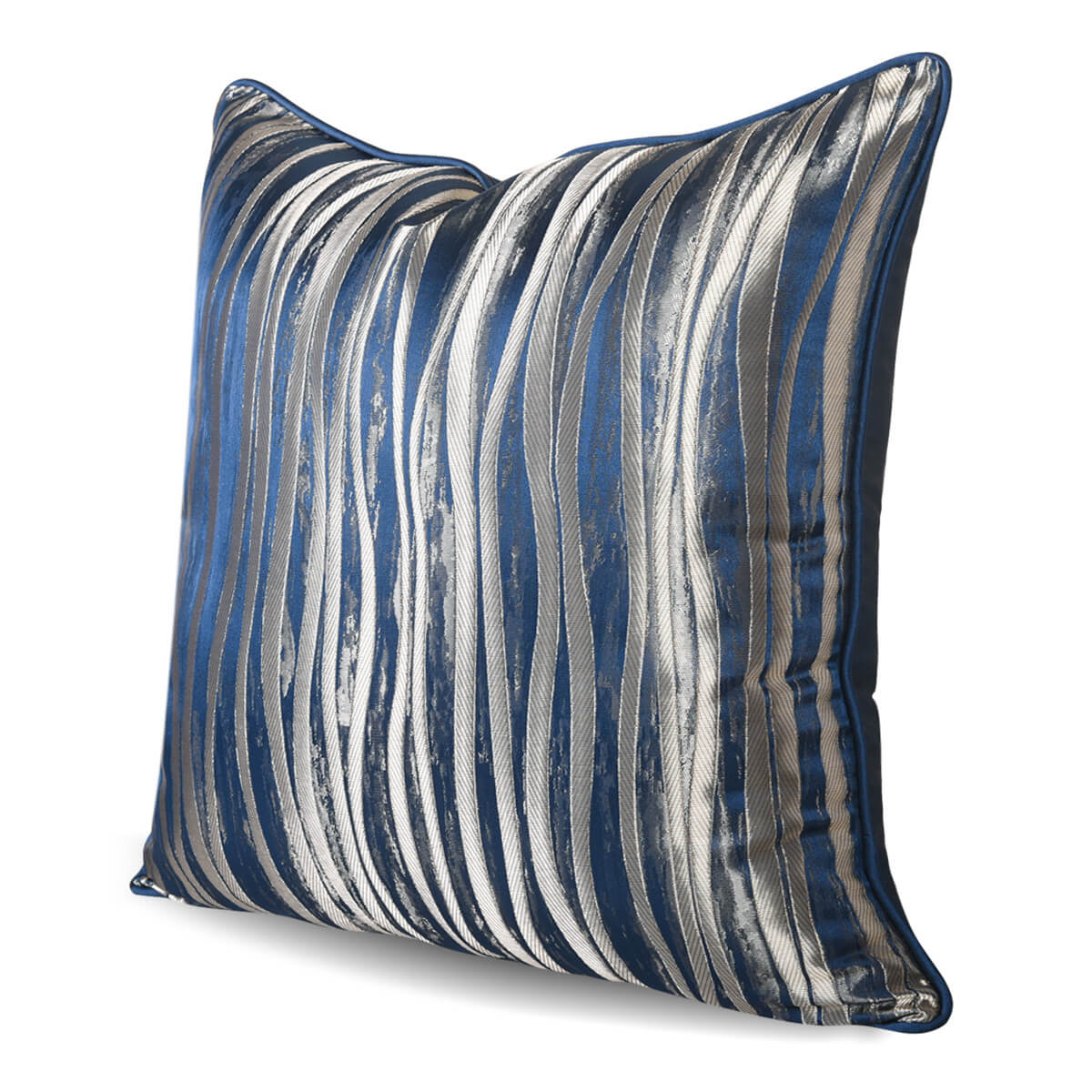 Blue and silver striped decorative pillow cover from StuffedHome