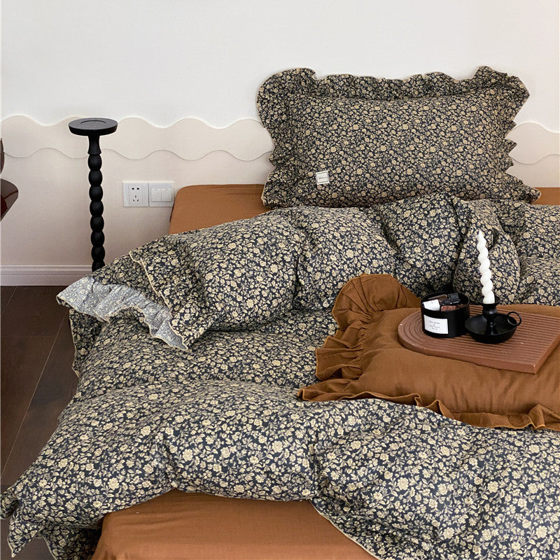 Vintage Floral Ruffle Bedding Set – Cotton Muslin