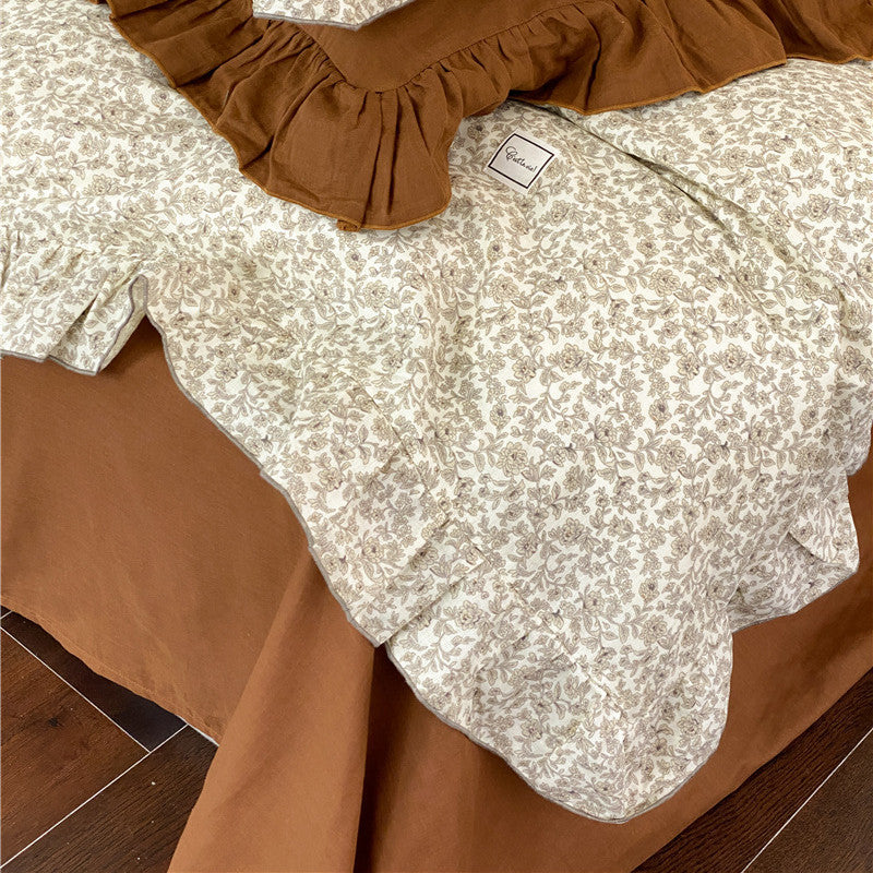Vintage Floral Ruffle Bedding Set – Cotton Muslin