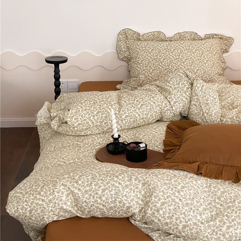 Vintage Floral Ruffle Bedding Set – Cotton Muslin
