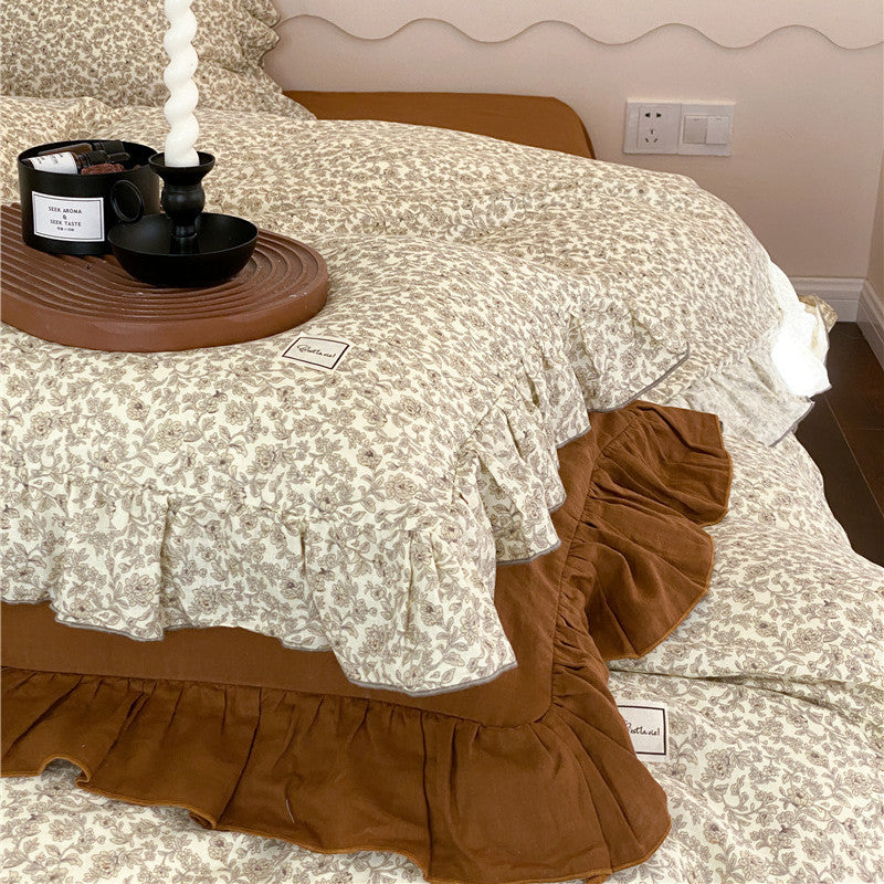 Vintage Floral Ruffle Bedding Set – Cotton Muslin