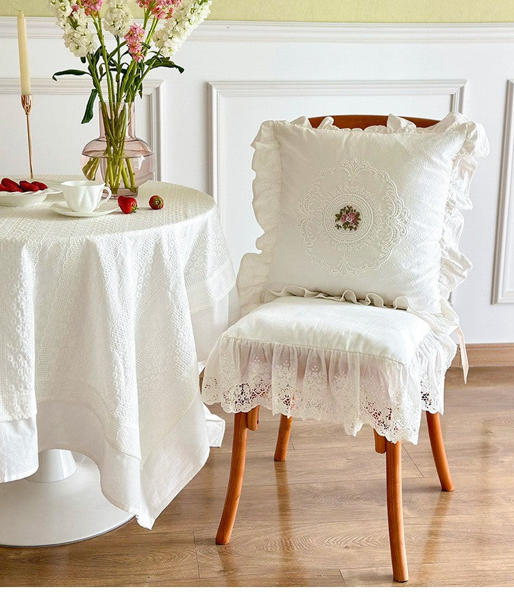 Vintage Ruffled Throw Pillow – Embroidered Rose Cotton - StuffedHome