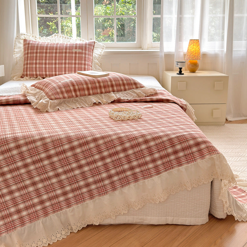 Washed Cotton Plaid Duvet Cover – Ruffled Vintage Charm - StuffedHome