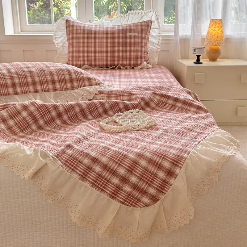 Washed Cotton Plaid Duvet Cover – Ruffled Vintage Charm - StuffedHome