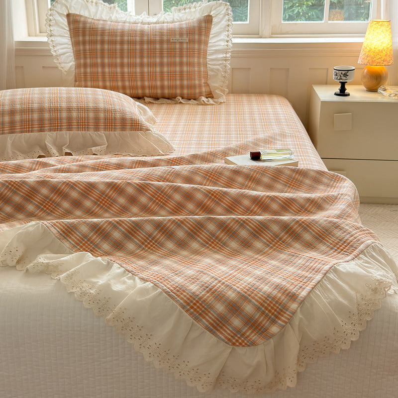 Washed Cotton Plaid Duvet Cover – Ruffled Vintage Charm - StuffedHome
