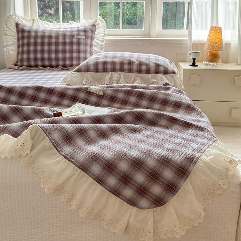 Washed Cotton Plaid Duvet Cover – Ruffled Vintage Charm - StuffedHome