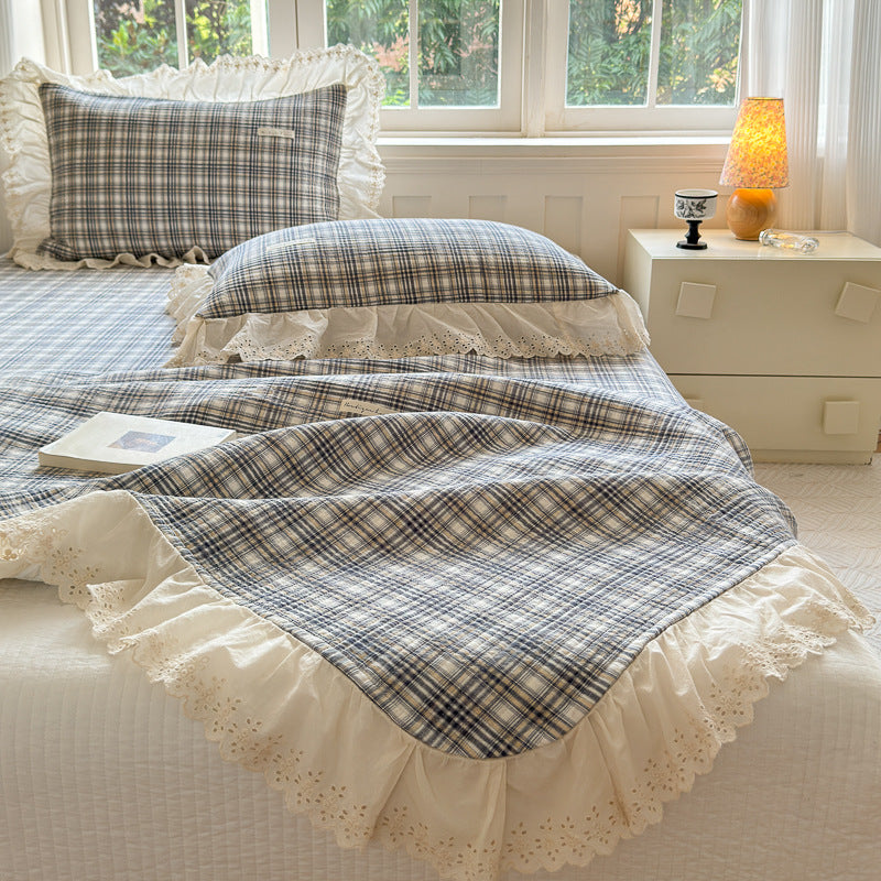 Washed Cotton Plaid Duvet Cover – Ruffled Vintage Charm - StuffedHome
