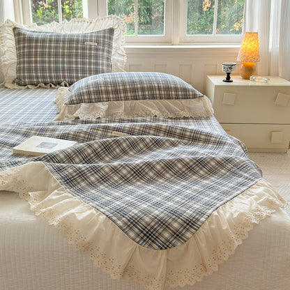 Washed Cotton Plaid Duvet Cover – Ruffled Vintage Charm - StuffedHome