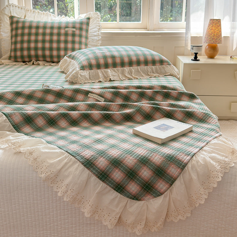 Washed Cotton Plaid Duvet Cover – Ruffled Vintage Charm - StuffedHome