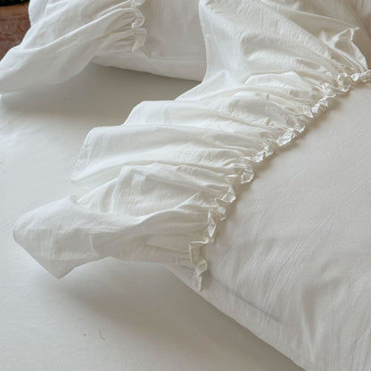 White Cotton Bed Skirt with Lace Trim