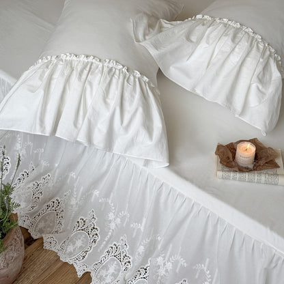 White Cotton Bed Skirt with Lace Trim