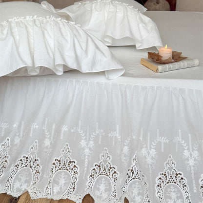 White Cotton Bed Skirt with Lace Trim
