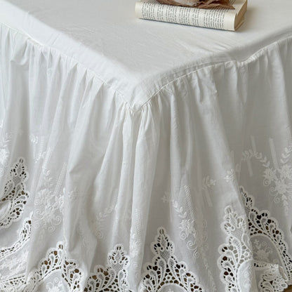 White Cotton Bed Skirt with Lace Trim