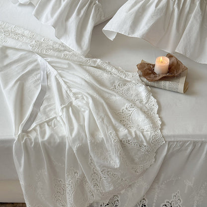 White Cotton Bed Skirt with Lace Trim