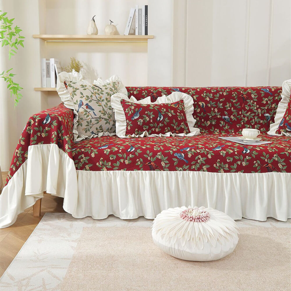 floral and Bird Print Sofa Slipcover