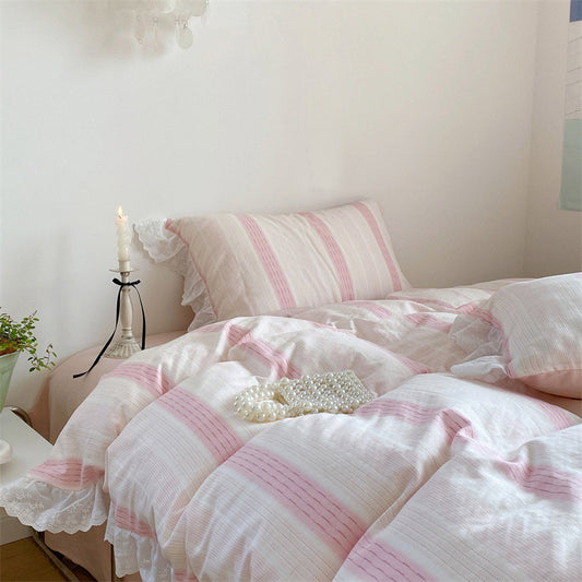 Fresh Pastel Stripe Bedding Set - StuffedHome
