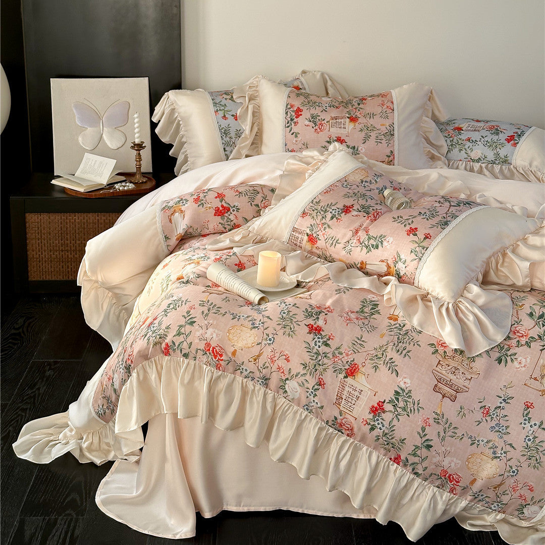 Pastoral floral TENCEL™ bedding set with cotton ruffled trim