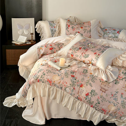 Pastoral floral TENCEL™ bedding set with cotton ruffled trim