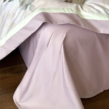 Detail of pink duvet cover and flat sheet in rose garden duvet set