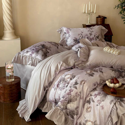 Romantic floral bedding set with 100s cotton and French lilac tones