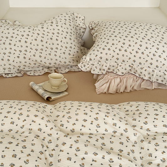 Beige Rose Ruffle Duvet Cover Set