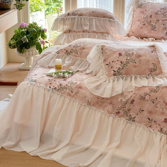 Romantic pink Floral Ruffled TENCEL™ Comforter Set 